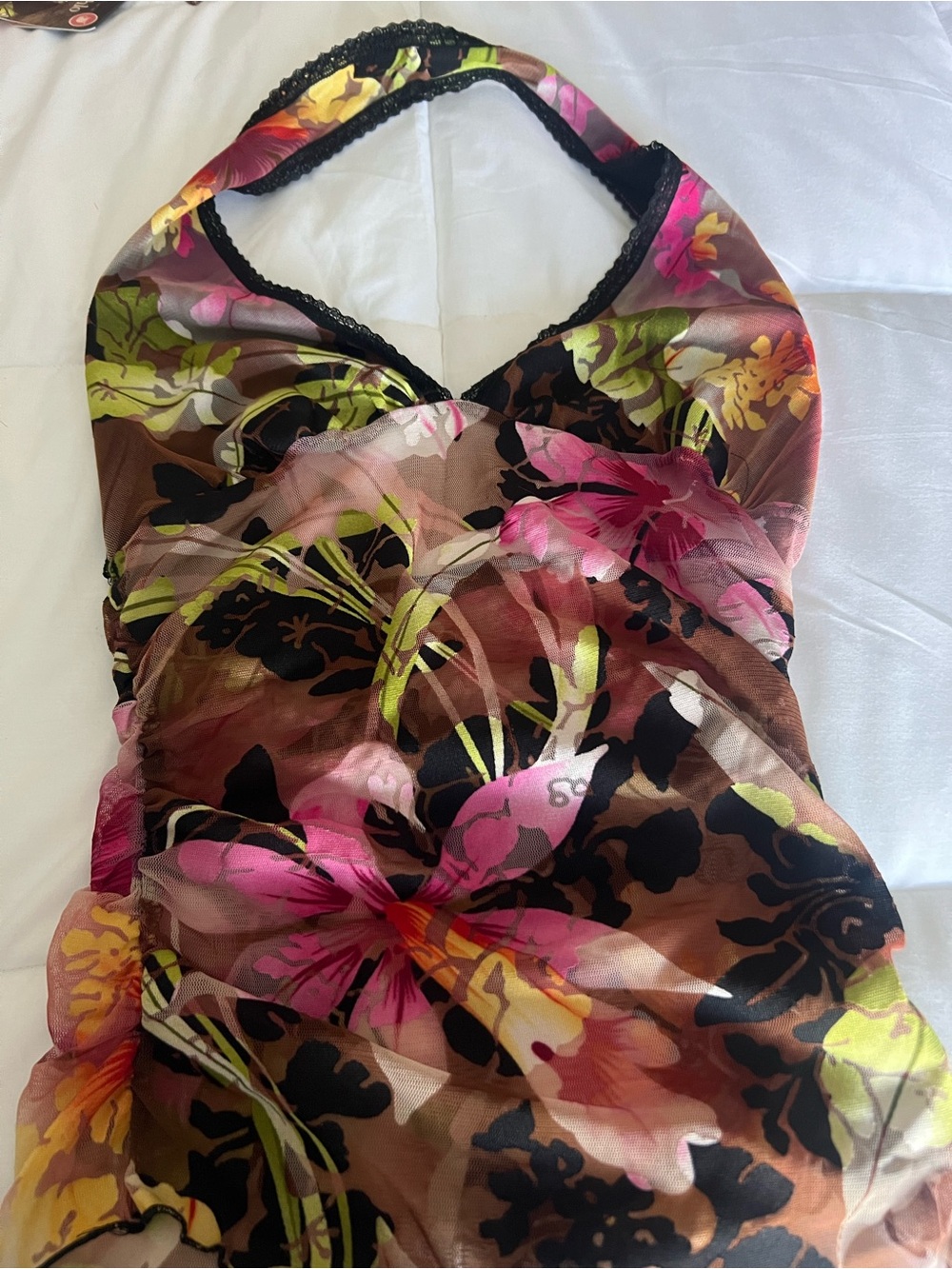 Forever 21 Floral Halter Camisole in Pink, Brown and Green